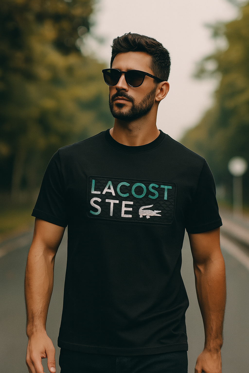 Lacoste Black Logo T-Shirt – Textured Panel Design